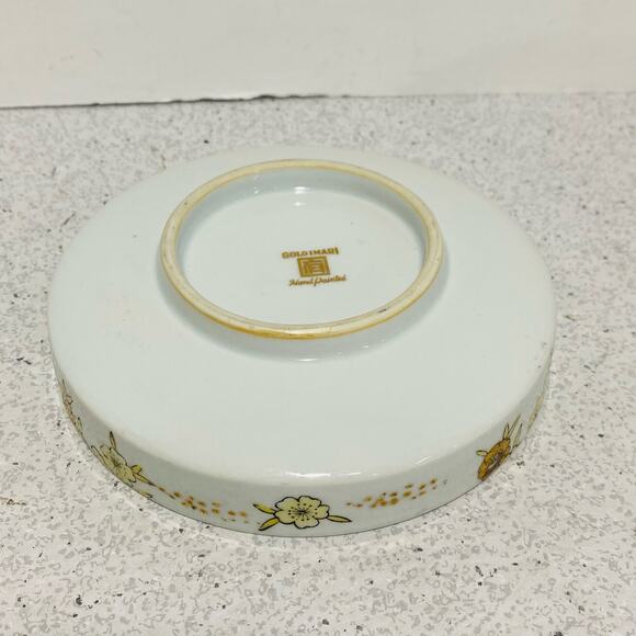 Hand Painted Gold Imari Small Dish Bowl Cart Floral Yellow Green Golden Vintage - Picture 4 of 7
